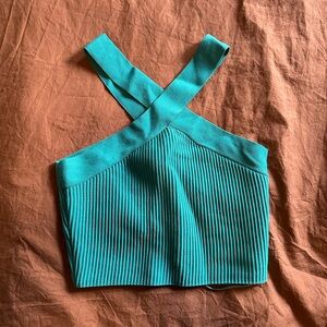Sincerely Jules Teal Cross-Back Crop Top